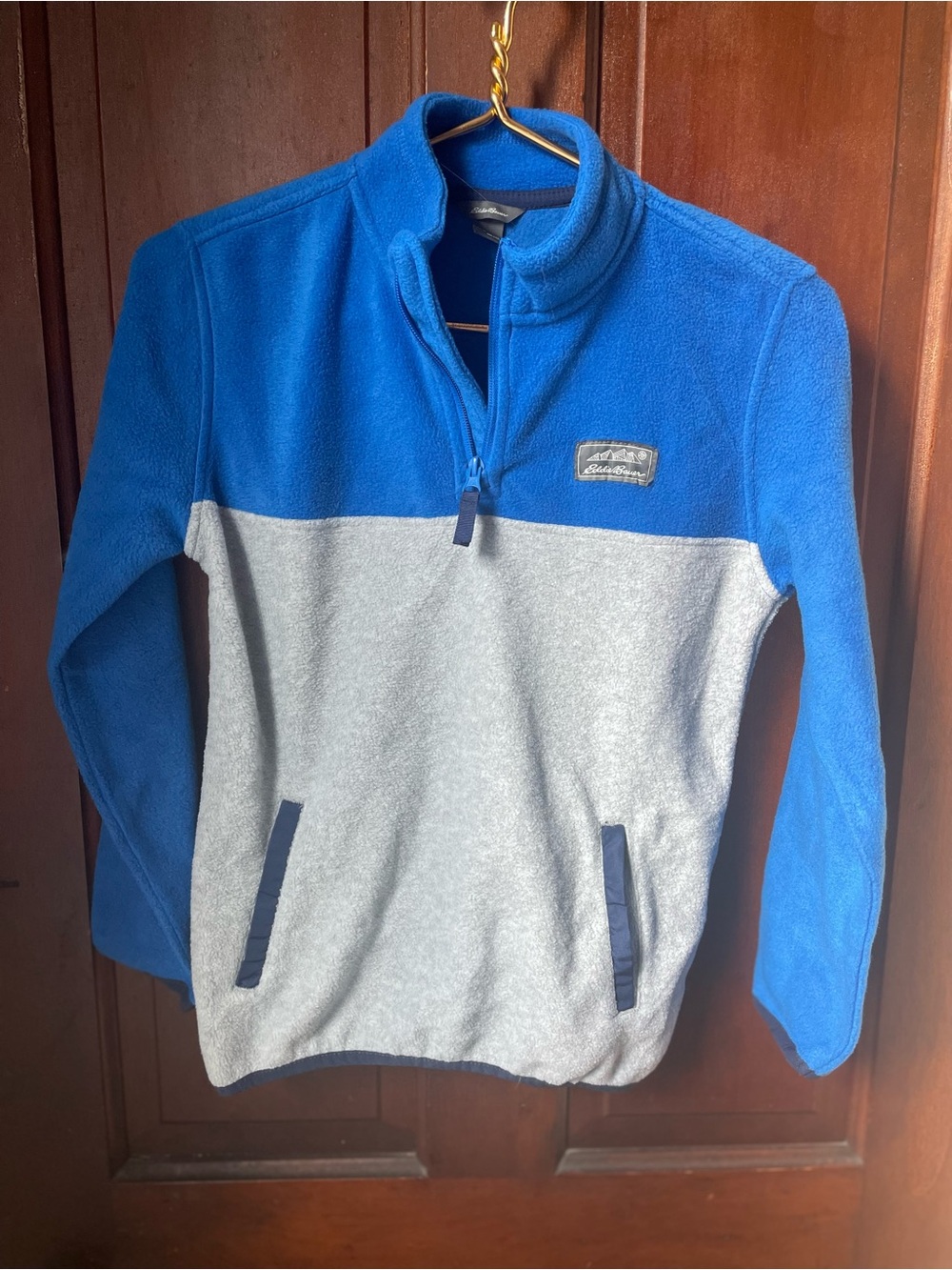 Eddie Bauer boys medium 10-12 blue / gray fleece pullover